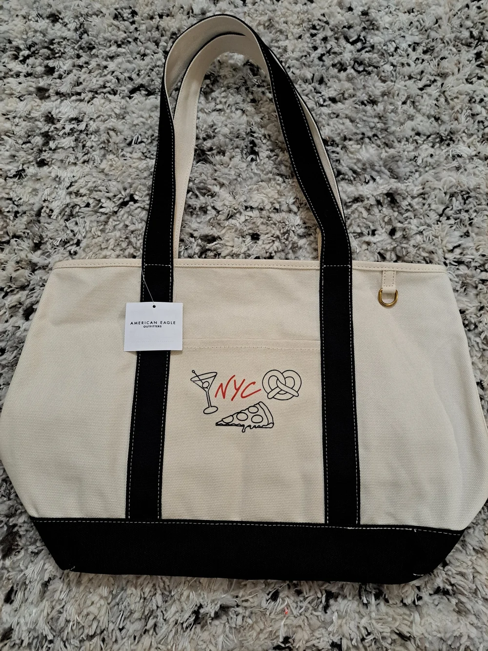 American Eagle Outfitters Cream & Black NYC Dinner Girl Canvas Tote Bag